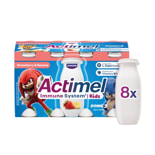 Actimel Kids probiotický jogurtový nápoj s vitamíny jahoda-banán 8x100g