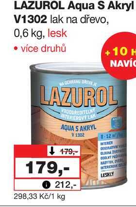 LAZUROL Aqua S Akryl V1302 lak na dřevo, 0,6 kg, lesk