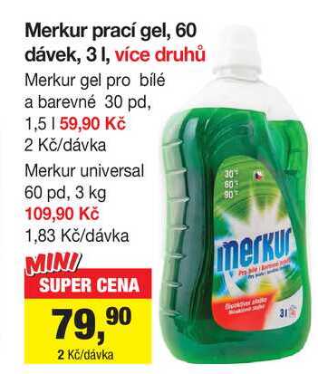 Merkur prací gel, 60 dávek, 3l