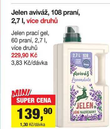 Jelen aviváž, 108 praní, 2,7 l