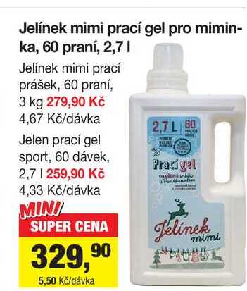 Jelínek mimi prací gel pro miminka, 60 praní, 2,7l