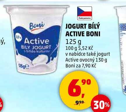 JOGURT BÍLÝ ACTIVE BONI, 125 g 