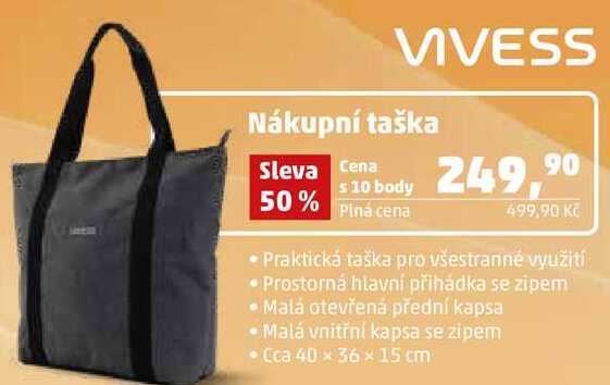 VIVESS Nákupní taška, Cca 40 × 36 × 15 cm 