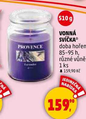 VONNÁ SVÍČKA doba hořen 85-95 h, různé vůně, 1 ks 