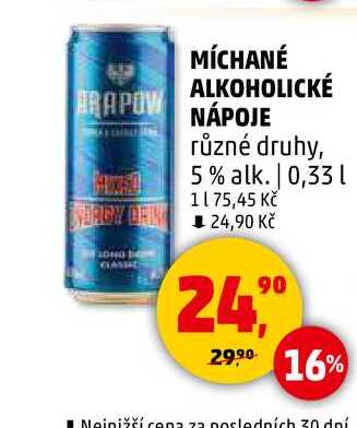 MÍCHANÉ ALKOHOLICKÉ NÁPOJE různé druhy, 5% alk., 0,33 l