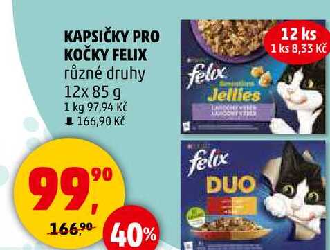 KAPSIČKY PRO KOČKY FELIX různé druhy, 12x 85 g  