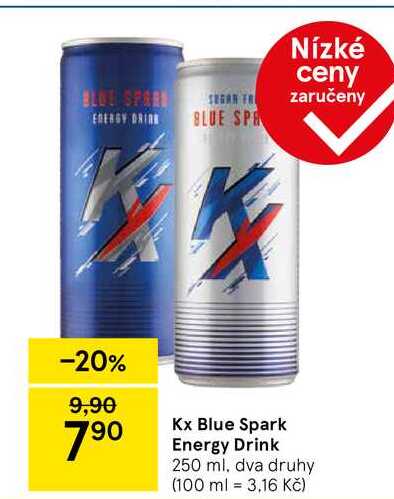 Kx Blue Spark Energy Drink, 250 ml, dva druhy 