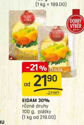 EIDAM 30% různé druhy 100 g, plátky