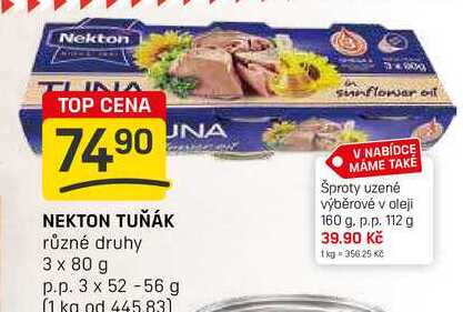 NEKTON TUŇÁK různé druhy 3 x 80 g p.p. 3 x 52-56 g