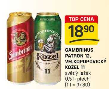 VELKOPOPOVICKÝ KOZEL 11 světlý ležák 0,5 l, plech