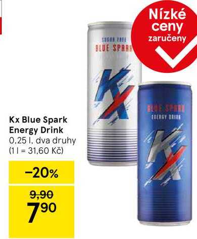 Kx Blue Spark Energy Drink, 0.25 l, dva druhy 