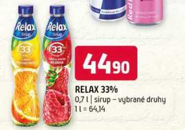 Relax 33% 0,7l sirup-vybrané druhy 