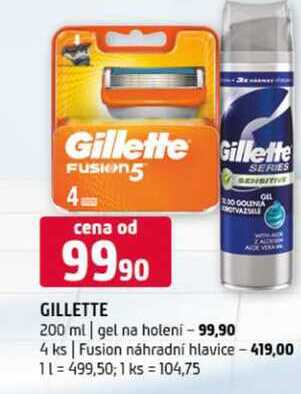 Gillette 200 ml gel na holení 4 ks Fusion náhradní hlavice 