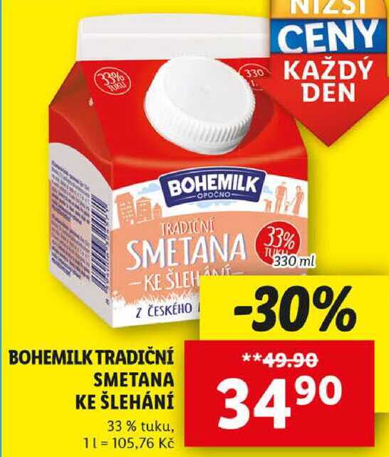 BOHEMILK TRADIČNÍ SMETANA KE ŠLEHÁNÍ, 330 ml