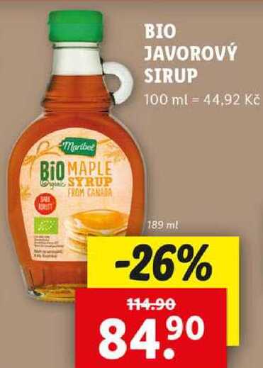 BIO JAVOROVÝ SIRUP, 189 ml