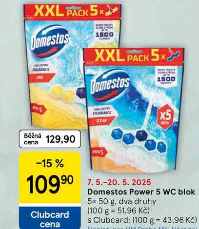 Domestos Power 5 WC blok, 5x 50 g, dva druhy  