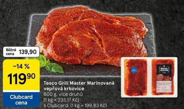 Tesco Grill Master Marinovaná vepřová krkovice, 600 g 
