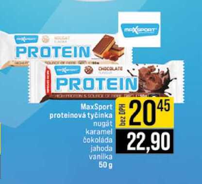 MaxSport proteinová tyčinka nugát karamel čokoláda jahoda vanilka 50 g 