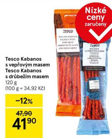 Tesco Kabanos s vepřovým masem, 120 g 