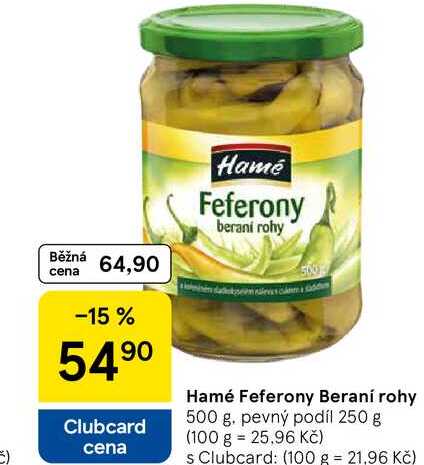 Hamé Feferony Beraní rohy, 500 g. pevný podíl 250 g 