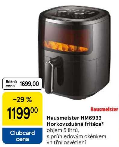 Hausmeister HM6933 Horkovzdušná fritéza, objem 5 litrů. s průhledovým okénkem. vnitřní osvětlení 