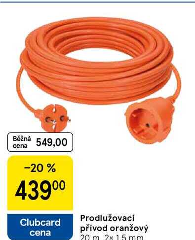 Prodlužovací přívod oranžový 20 m 2x 1.5 mm 