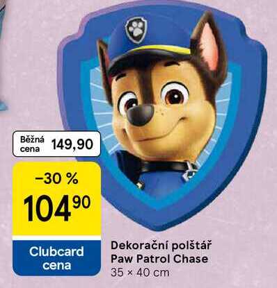 Dekorační polštář Paw Patrol Chase, 35 x 40 cm 