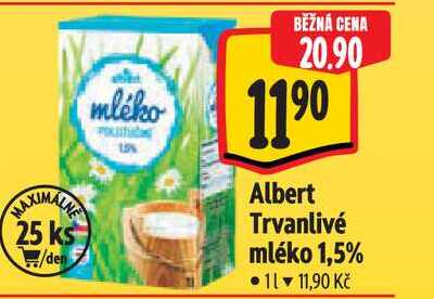  Albert Trvanlivé mléko 1,5% 1 l