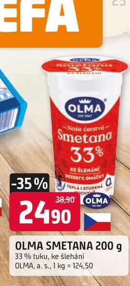 OLMA SMETANA 200 g 33% tuku, ke šlehání 