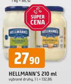 Hellmann's tatarská omáčka, majonéza 210ml, vybrané druhy