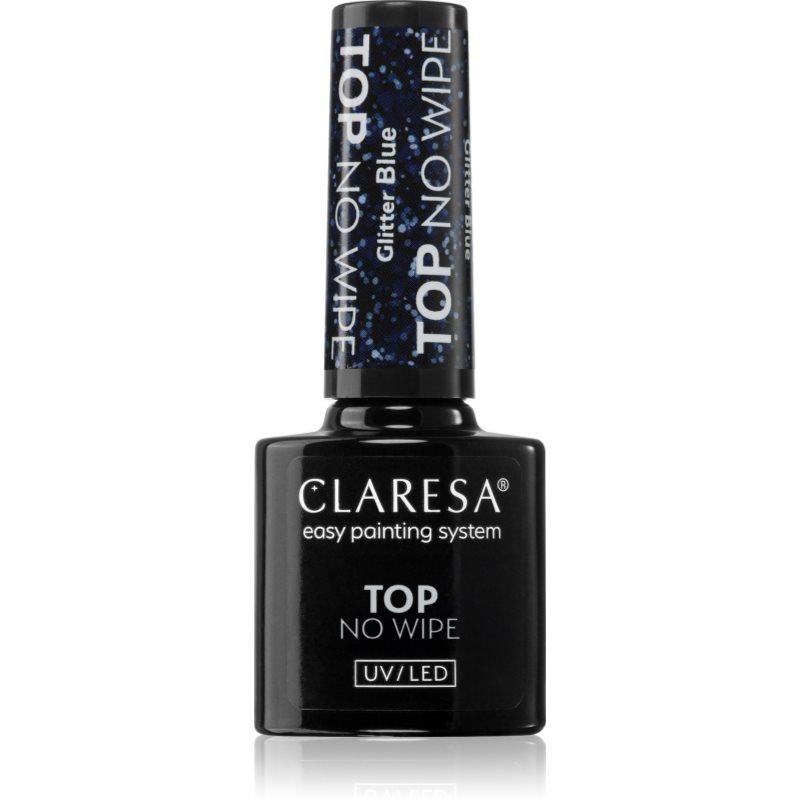 Claresa UV/LED Top Glitter No Wipe gelový vrchní lak na nehty třpytivý odstín Glitter Blue 5 g
