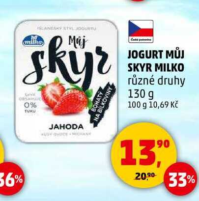 JOGURT MŮJ SKYR MILKO různé druhy, 130 g 