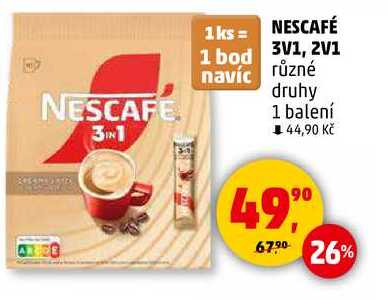 NESCAFÉ 3V1, 2V1 navíc různé druhy, 1 balení  