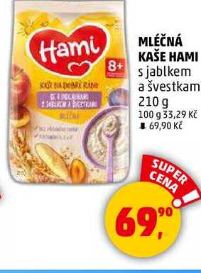 MLÉČNÁ KAŠE HAMI s jablkem a švestkami, 210 g  