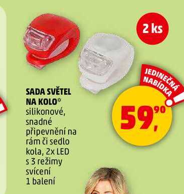 SADA SVĚTEL NA KOLO silikonové, snadné připevnění na rám či sedlo kola, 2x LED s 3 režimy svícení, 1 balení 