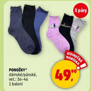 PONOŽKY dámské/pánské, vel.: 36-46, 1 balení 