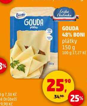 GOUDA 48% BONI plátky, 150 g 