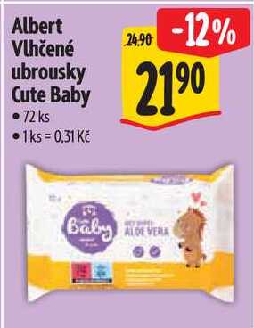 Albert Vlhčené ubrousky Cute Baby, 72 ks 