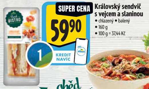 Královský sendvič s vejcem a slaninou, 160 g