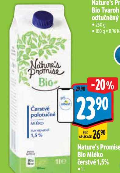Nature's Promise Bio Mléko čerstvé 1,5%, 1 l