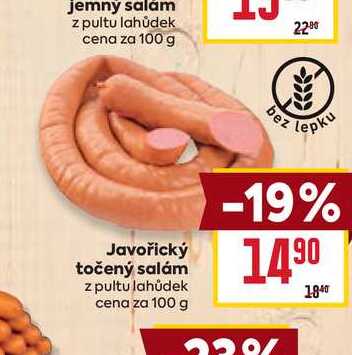 Javořický točený salám z pultu lahůdek cena za 100 g
