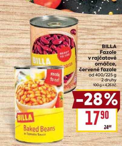 BILLA Fazole v rajčatové omáčce, červené fazole od 400/225 g 