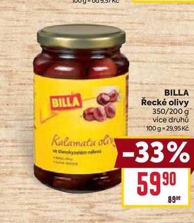 BILLA Řecké olivy 350/200 g 