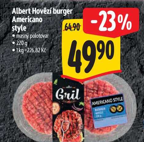 Albert Hovězí burger Americano style masný polotovar 220 g 