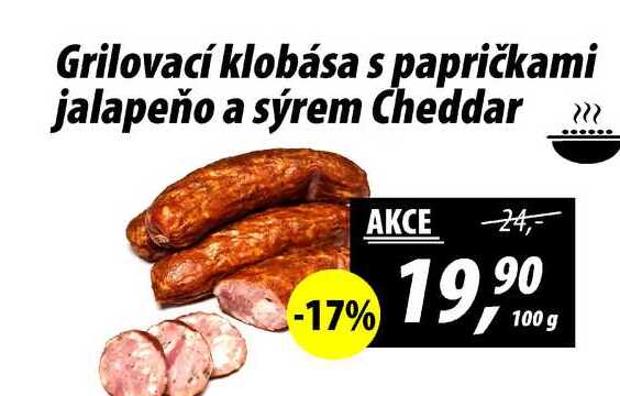 Grilovací klobása s papričkami jalapeño a sýrem, 100 g