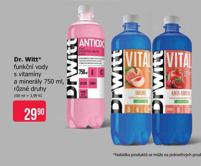 Dr. Witt funkční vody s vitamíny a minerály 750 ml, různé druhy