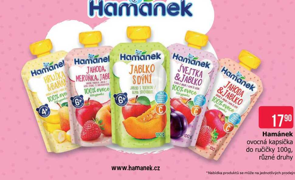 Hamánek ovocná kapsička do ručičky 100g, různé druhy 