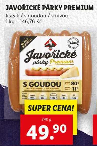 JAVOŘICKÉ PÁRKY PREMIUM, 340 g