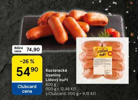 Kostelecké Uzeniny Lidový buřt, 600 g 