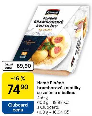 Hamé Plněné bramborové knedlíky se zelím a cibulkou, 450 g 